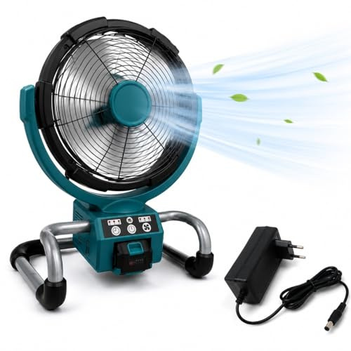 Ventilatore Portatile a Batteria 21V e Filo 30,5cm Regolabili 3 Velocità con impostazione Timer 1/2/4 ore Oscillante a 180° inclinazione su e giù a 360° ideale per Campeggio Ufficio Casa Cantiere