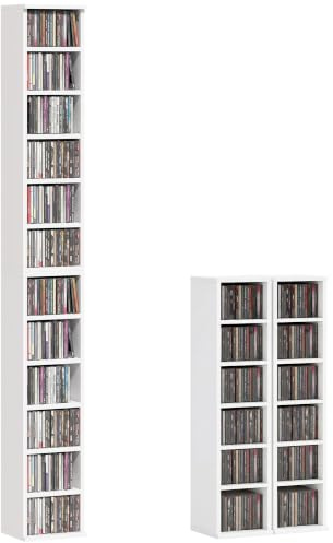 HOMCOM CD-Regal, DVD- und Blu-ray-Regal 2er Set 21x22,5x88,5 cm Weiß | Standregal mit 5 Verstellbaren Einlegeböden, Stapelbar Medienregal, Dekoregal Aufbewahrung