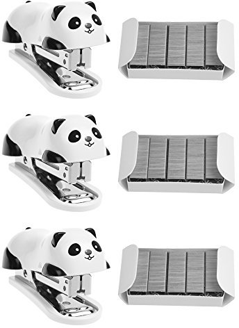 Beautyflier Set mit 3 niedlichen Mini-Panda-Heftklammern mit 1000 Ersatzklammern für den Schreibtisch.