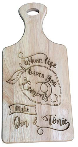 Wooden Gin & Tonic Chopping Board Gift - When life gives you lemons make G&T