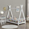 [en.casa] Kinderbett Onejda in Tipi-Design Bodenbett Jugendbett aus Kiefernholz Weiß 70 x 140 cm