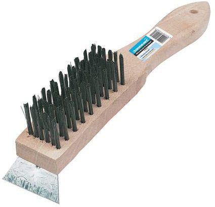Heavy Duty Steel Wire Brush & Scraper - 6 Row - Wooden Handle - 290mm Length
