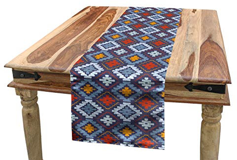 ABAKUHAUS Stammes Tischläufer, Mexikanische Traditionelle Kunst, Esszimmer Küche Rechteckiger Dekorativer Tischläufer, 40 x 300 cm, Grau Rot