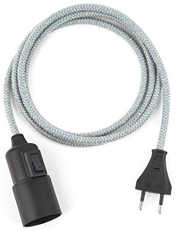 3m Plug-In Lampe LEINEN-BLAU, Textilkabel mit Lampenfassung aus Thermoplast (Glattmantel) mit Schalter und Eurostecker