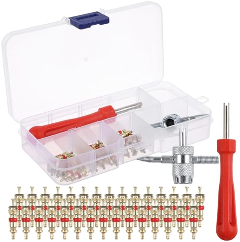 Wakauto 32pcs Valve Core Remover Tool Kit with Valve Stem Cores Valve Core Removal Schrader 4-Way Valve Tool for Auto Car Bicycle