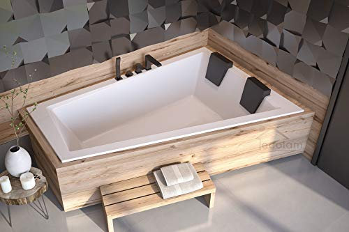 ECOLAM® Badewanne Intima Duo Slim Eckwanne für Zwei 170x125 cm RECHTS + Styroporverkleidung zum Verfliesen + 2x Kopfstütze Ab- und Überlauf Automatik Füße Silikon - PERFEKT FÜR ZWEI PERSONEN