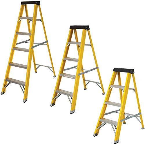 Excel Electricians Fibreglass StepLadder Pack of 3 - Heavy Duty 5 Treadstepladder, 4 Treadstepladder, 3 Treadstepladder