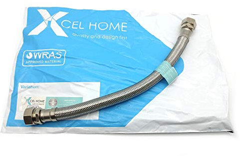 Xcel Home 1x WRAS Approved (300mm) 15mm x 15mm Compression Flexible Pipe Connectors | Stainless Steel Braided | Kitchen Sink Bathroom | Durable & Long Lasting | Rust Lead & Corrosion Free