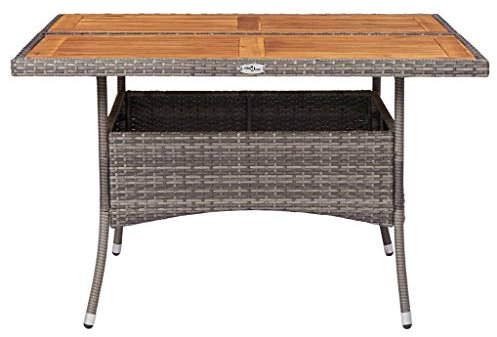 Tidyard Garten-Esstisch Grau und Naturholzfarbe Poly Rattan und Massivholz Akazie Terassentisch Holztisch Beistelltisch Gartenmöbel Outdoor Esstisch Gartentisch 120 x 120 x 75 cm