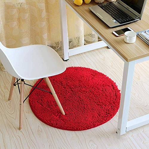 WLVG Badematte Runde Badezimmerteppichmatte, Shag rutschfeste Plüsch-Mikrofaser-Duschmatte Hoch wasserabsorbierend Langlebig für Wohnzimmer Badezimmer-Rot Durchmesser: 90 cm (35 Zoll)