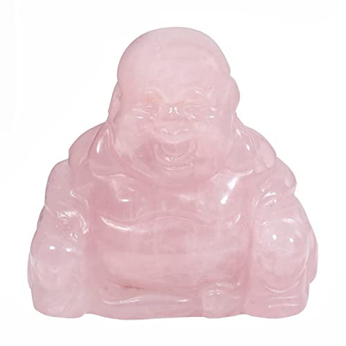 Lovionus89 Handgeschnitzter Kristallstein Maitreya Buddhismus, 40mm Lachender glücklicher Buddha Figur Dekoration, Rosenquarz