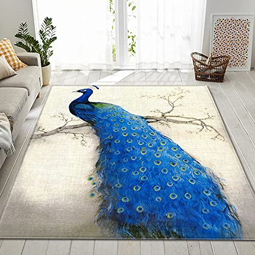 MeeTe Startseite Teppich Pfau Vogelkönig Grün Gelb Faraday Warmer Teppich Blau Schmetterlingsblume Schlafzimmer Treppenmatte rutschfeste Fußbodenheizung (Farbe 01,150_x_200_cm)