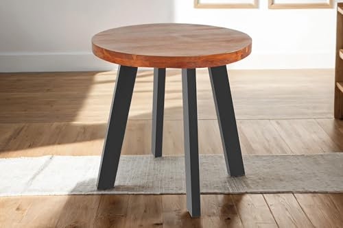 SAM Runder Esszimmertisch 80 cm Sophia, Akazienholz massiv, Esstisch nussbaumfarben, 4-Fuß-Gestell aus Metall schwarz, Holztisch im Industrial-Stil, aufgedoppelte Tischplatte 50mm (25+25mm)