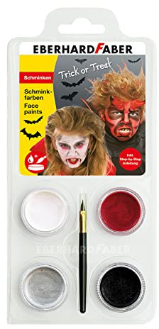 Eberhard Faber 579028 - Kinderschminke Set Teufel/Dracula, 4 Schminkfarben mit Pinsel und Anleitung