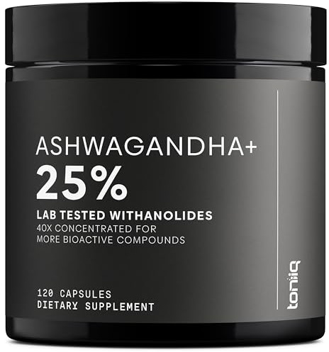 Toniiq Ashwagandha – 40:1 Concentrated Extract – 325 mg Withanolides per Serving – Wild Harvested in India – Highly Bioavailable with Black Pepper – Third-Party Tested – 120 Capsules