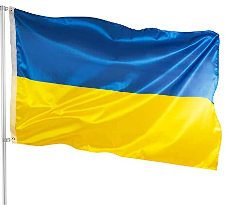 PHENO FLAGS Premium Ukraine Flagge 90x150 cm - Extrem Wetterfeste Fahne mit Metall-Ösen und spezieller Versiegelungstechnik - Doppelt gesäumte Ukraine Fahne mit brillanten Farben