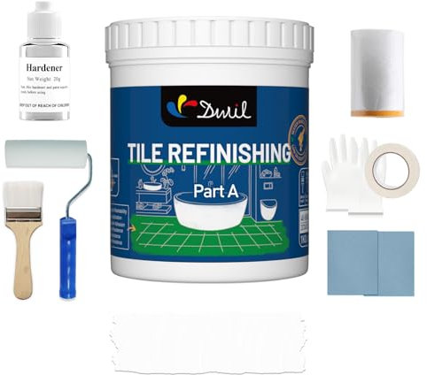 DWIL Wannen- und Fliesen-Nachbearbeitungs-Set – geruchloses DIY-Waschbecken, Badewanne, Arbeitsplatte, weiße Beschichtung, einfache Abdeckung, Refacing Badezimmer, Küche (945 ml mit Werkzeug, weiß)