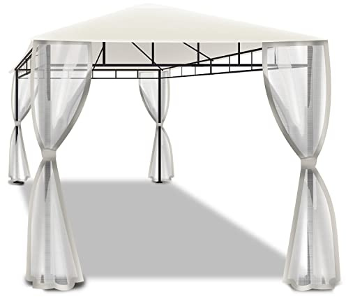 Gazebo 3x2 M per esterni in ferro battuto elegante gazebo da giardino colore ecrù con zanzariere