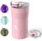 SANTECO Travel Coffee Mug 12oz, Insulated Coffee Cups with Flip Lid, Stainless Steel Coffee Mugs Spill Proof, Double Wall Vacuum Tumbler, Reusable to Go Mug for Hot/Ice Coffee Tea, 350ml Pink