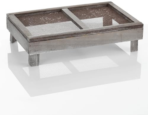 Kiste mit Gitter Holzkiste Dekobox mit Gitter Holz-Kiste 28 x 18 x 4 cm grau