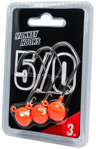 Monkey Lures Hook - 3 Jigköpfe, Größe/Gewicht/Farbe:Gr. 5/0 / 3g / Orange