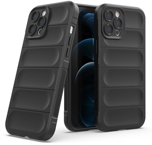 Handyhülle kompatibel mit Apple iPhone 12 Pro Max | TPU Silikon Bumper Case | Outdoor Schutzhülle mit Stoßschutz | Schwarz