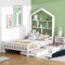 Schrankbett, Hausbett 90X200 Multifunktions-Massivholz Weiß mit Schubladen-Absturzsicherung und Bücherregal-Lagerregal Kinderbett Dekoset Hausbett