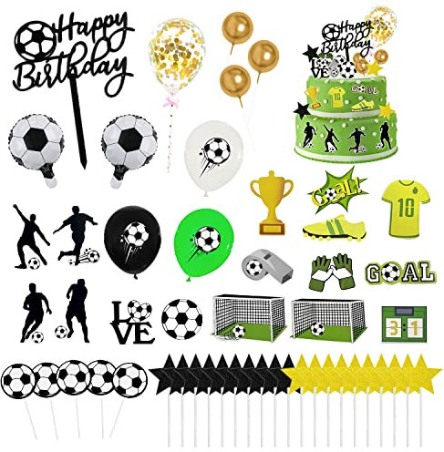Lot de 51 décorations de gâteau de football - Décoration de fête d'anniversaire - Convient pour la scène de la Coupe du Monde et la Coupe du Monde