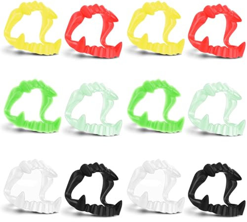 Ouligay 12 Stück Vampir Zähne Kunststoff Vampirzähne Kinder, Leuchtend Vampirgebiss für Kinder Erwachsene, Dracula Zähne, Vampire Teeth Kids Adult für Halloween Party Karneval Vampir Kostüm Accessoire