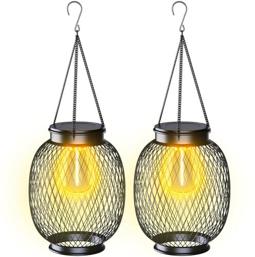 Lanterne da Esterno, Ortiny Lanterne Solari da Esterno IP65 Impermeabile lanterna da interno arredo Bianco caldo illuminazione giardino per Giardino Natale Feste Balcone Terrazza Prato (2 Pezzi)