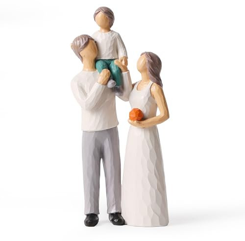 OTANG Family of 3 Figurines, Hand-Painted Figures Gifts for Parents or Daughter and Son, Family Sculpture for Shelf Decor Desktop Home Bedroom Living Room Decoration