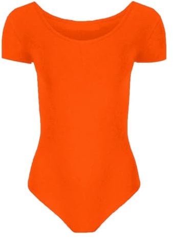 Hamishkane Kurzärmeliger Body für Mädchen, Tanz, Ballett, Gymnastikanzug, Kinder, einfarbig, dehnbar, Mikrofaser, Gymnastikanzug, neon-orange, 13 Jahre