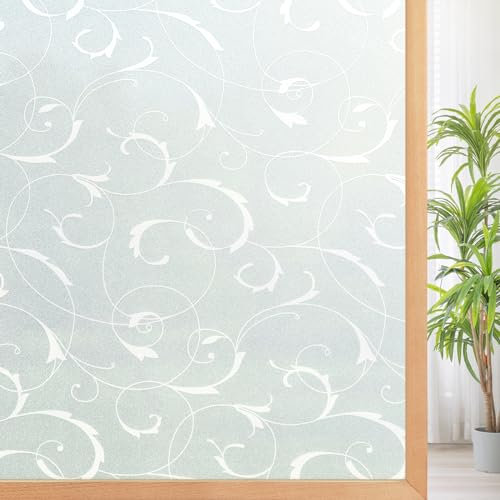 rabbitgoo Fensterfolie selbsthaftende Sichtschutzfolie blickdichte Milchglasfolie statisch haftend Dekofolie Badfenster Anti-UV privatsphäre fensterfolie 44.5 x 300 cm