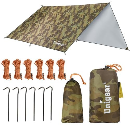 Unigear Tarp Rain Fly Regenschutzplane, Zelttuch, wasserdicht, Wanderschuppen, faltbar, leicht, wasserdicht, für Camping und Schutz gegen Regen, Schnee und Sonne