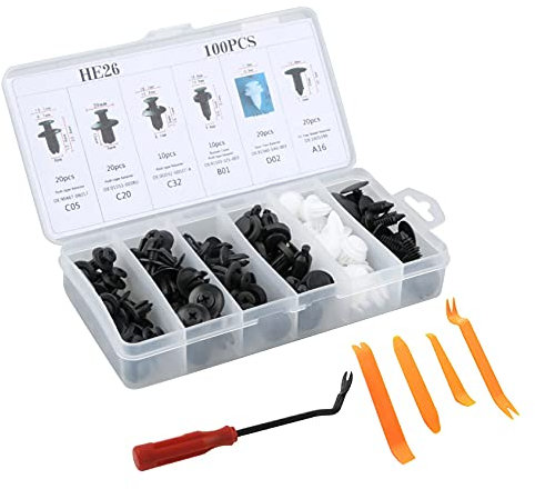 Maxzord 100 STÜCKE Universal Kunststoff KotflüGel Clips Auto Auto DrüCken Halter Stift Niet Trim Clip Panel Auto Verschluss Kit Sortiment + Werkzeug