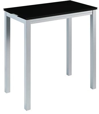 MOMMA HOME Table de cuisine extensible - Modèle Londres Alta - Couleur : noir/argenté - Matériau : verre trempé / métal - Dimensions : 95 x 55/95 x 95 cm