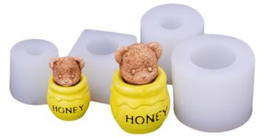 Fondant Formen 4 Stück Karikatur Honigglas Bär Duftkerze Gipsform Backen Fondant Schokolade Getrocknete Pace Form Weiß