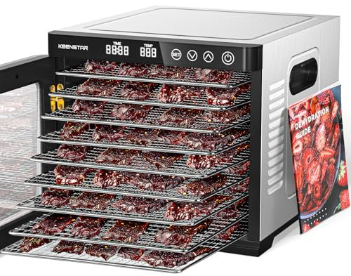 KEENSTAR Disidratatore alimentare per Jerky 1000 W, 9 vassoi in acciaio inox, controllo della temperatura di 160 °F, spazio di asciugatura di 8,7 piedi quadrati, timer 48 ore, asciugatrice