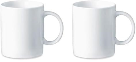 Acan Tradineur - Pack de 2 Tazas de cerámica, tazón Desayuno, café, infusiones, diseño clásico, aptas para lavavajillas y microondas (Blanco - 330 ml - 9,2 x 8 cm)