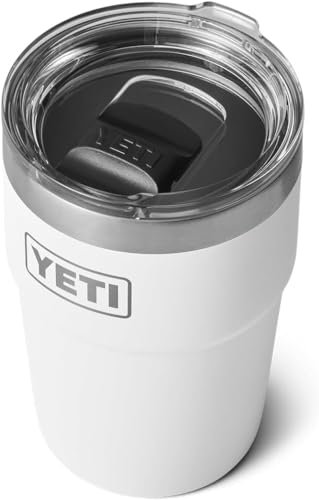 YETI Rambler Cup, Vacuum Insulated Stainless Steel Stackable Cup with Magslider Lid, White, 16 oz (473 ml)