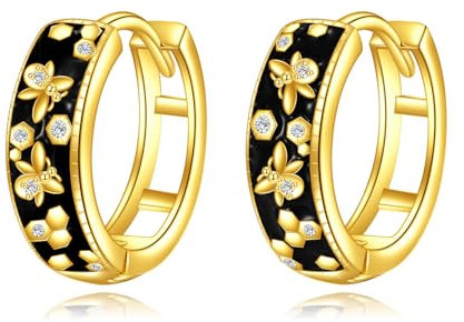 POPLYKE Sterling Silber Schwarz Honig Biene Hoops Ohrringe Gold Klein Huggie Ohrringe Schmuck Geschenk für Frauen