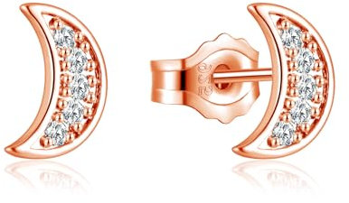 Zolkamery 925 Sterling Silber Ohrringe Stecker für Damen - Klein Hypoallergen Knorpel Schlafen Ohrstecker - Rosegold Mond Design, 8 mm