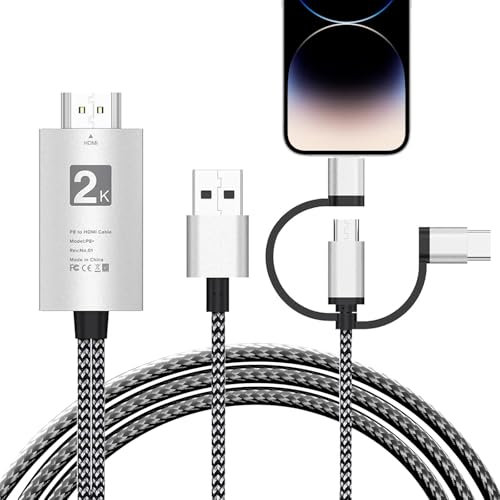 AMANKA HDMI Adapter für TV Phone auf TV Lighting auf HDMI Kabel 1080P Digital AV Adapter 3 in 1 Sync Screen Connector Cable Kompatibel für Lighting USB C Micro USB auf HDTV Projector Monitor, Silver