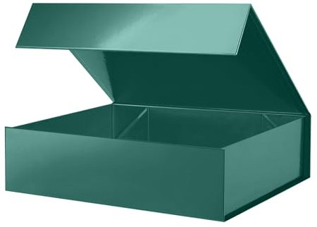PKGMAGIC Geschenkbox, 34,3 x 25,4 x 8,9 cm, große Geschenkbox mit Deckel, grün, leere Geschenkbox, faltbar, mit Magnetverschluss, für Geburtstag, Hochzeit, Vatertag