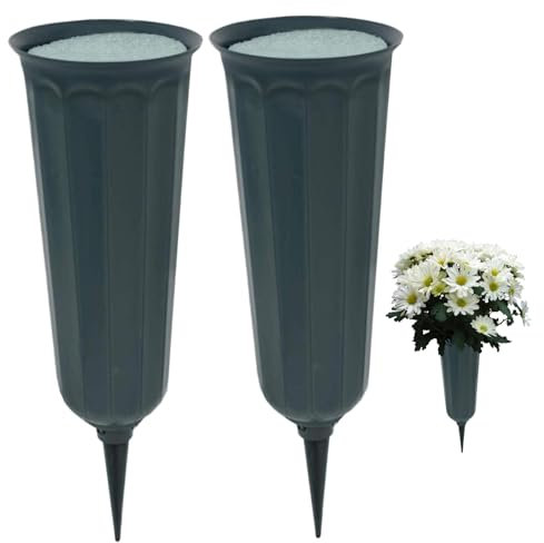 Jarrones de Cementerio con Picos, 2 Piezas de icuaciones de Flores de tumbas con Insertos de Espuma y Picos de 10x3in Cementerio Vase DIY DIY Decorative Memorial Grave Jarrón para Flores Frescas o ar