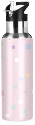 JUMBEAR Color Dots Wasserflasche mit Strohhalm-Deckel, 1000 ml, vakuumisolierte Edelstahl-Wasserflaschen, auslaufsicher, Wasserflasche für Fitness, Sport, Outdoor, 1000 ml