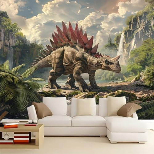 3D Dinosaurier Wasserfall Tapete Wandbild 200 x 140 cm für Schlafzimmer und Wohnzimmer Dekor Berg Tier Thema grün TV Hintergrund Vliesstoff Wandaufkleber