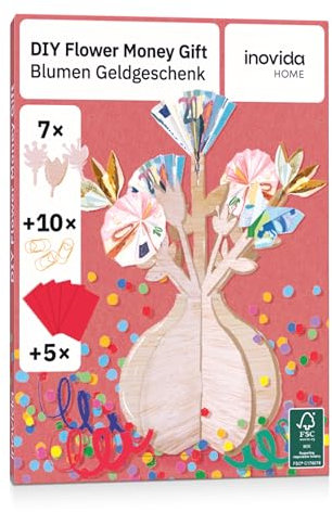 Geldgeschenke Geburtstag: Schöne Blumenvase aus Holz als Geldgeschenke Verpackung – Geburtstagskarte Geldgeschenk Verpacken – Geldbaum für Hochzeit oder Weihnachten – Inovida