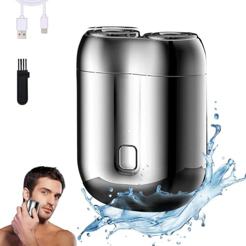 Silver 2025 Upgrade Mini Electric Shaver - Rechargeable, Waterproof, Double Head Razor for Men - Wet & Dry Shaving, Portable