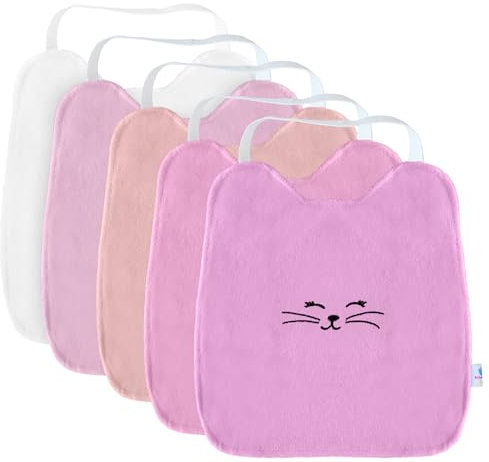 AlikaDream - Baberos elásticos, de tela de esponja, para niños, impermeable, lavable, con correa elástica, fácil de usar, diseño de conejo, ideal para guardería y hogar, 100% algodón, color rosa,